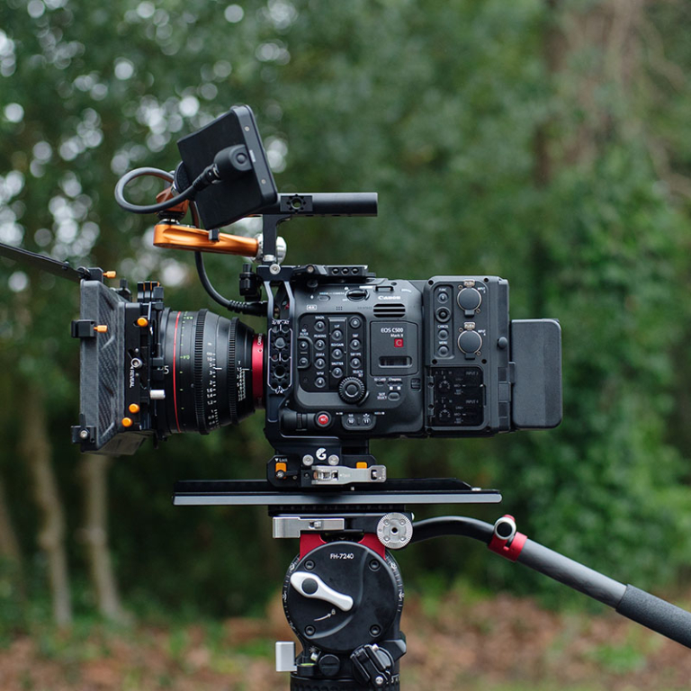 Canon C500mkii in cage with Misfit Kick on RRS tripod 1